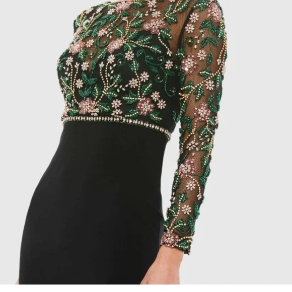 NWT | Mac Duggal 67870 Beaded Illusion High Neck Trumpet Gown Size 4 - Picture 3 of 14